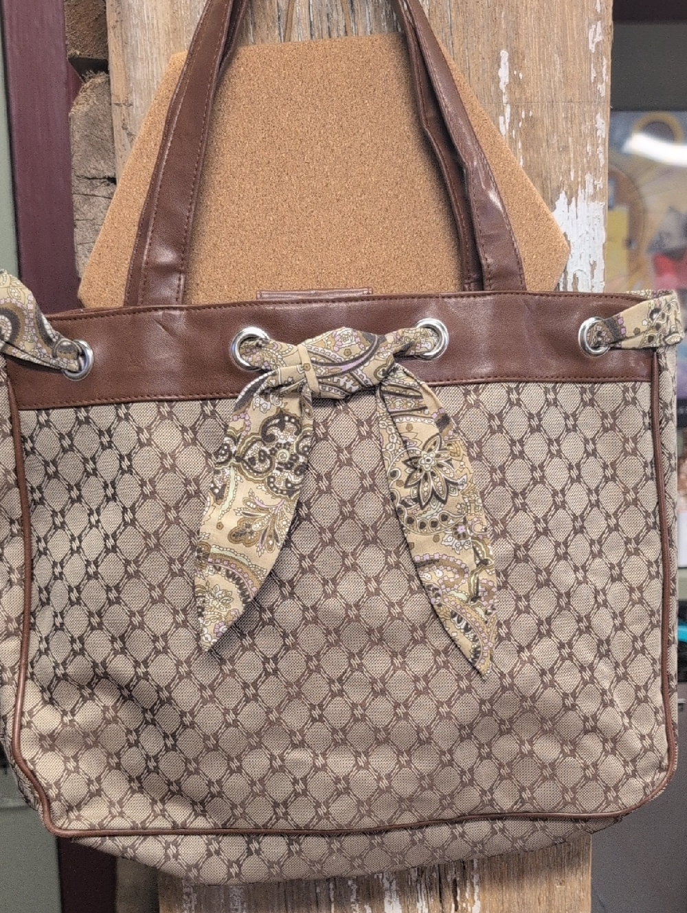 Chadwicks Beige and Brown Patterned Tote with Paisley Scarf
